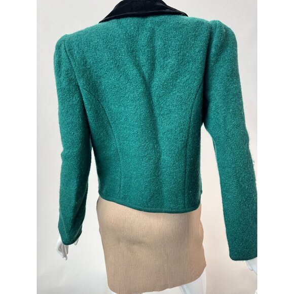 The Eagles Eye 80s Womens Wool Jacket With Velvet Collar Green Size 12 Vintage C - Picture 12 of 16